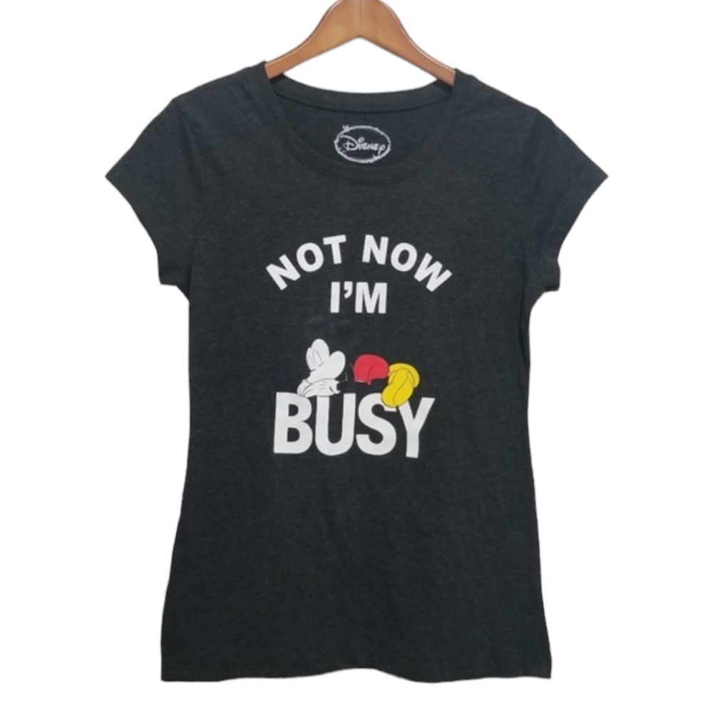 Disney Micky "Not Now I'm Busy" Grey Tee small